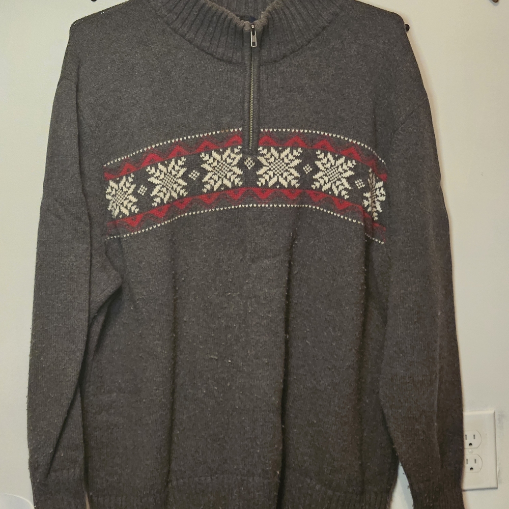 Falls Creek Men's Gray and Red Zip-Up Sweater